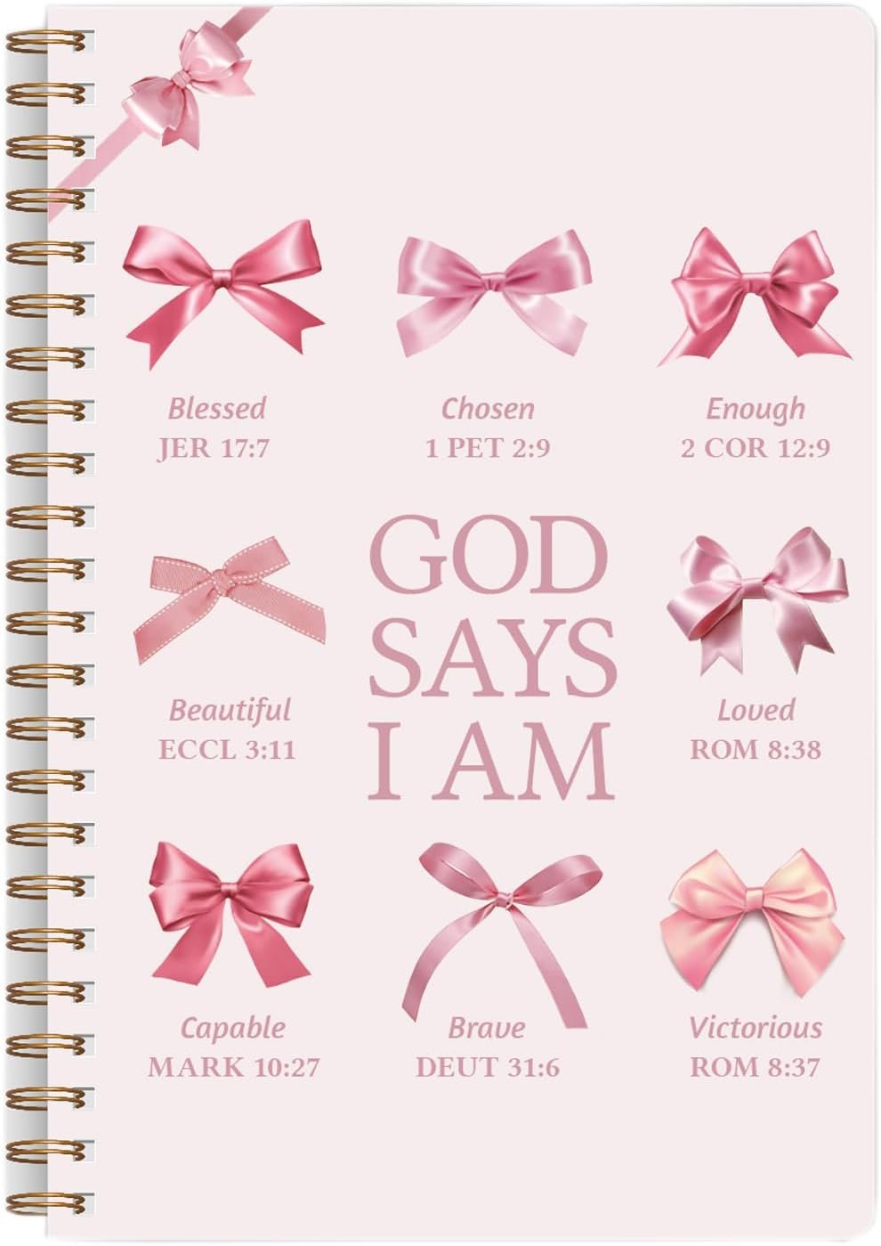 Bible Prayer Journal for Women,Christian Faith Journaling Gifts for Girls Kids Teen,Bible Notes Study Supplies,Preppy Coquette Pink Bow Cute Spiral Notebook 5.5 x 8.3 (Pink)