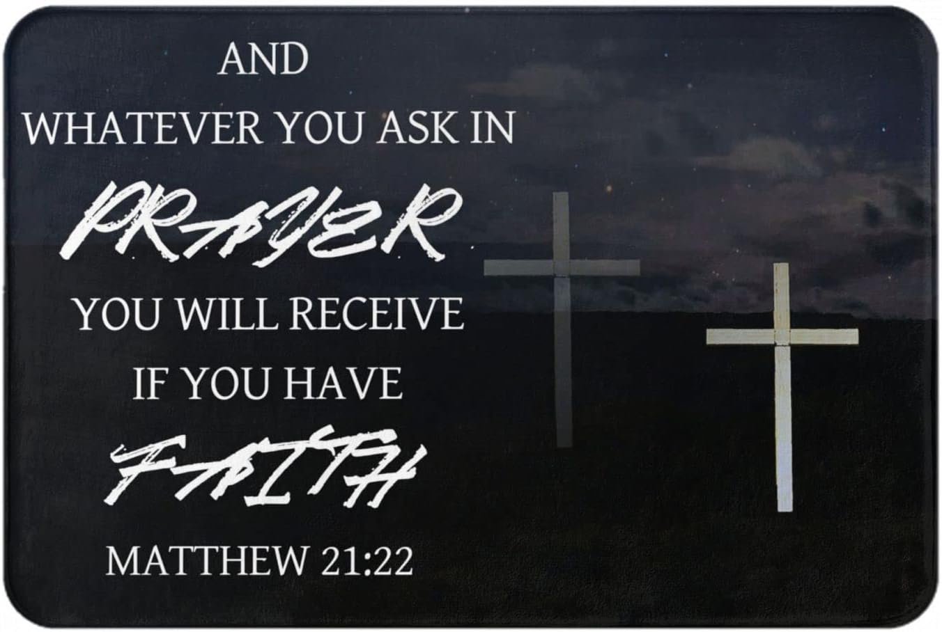 Vivacite Prayer Mat Christian Gifts for Women Men Faith Religious Spiritual Gifts for Women Prayer Rug with Bible Verse Christian Decor Area Rug for Pray Scripture Matthew 21:22, 24″X16″