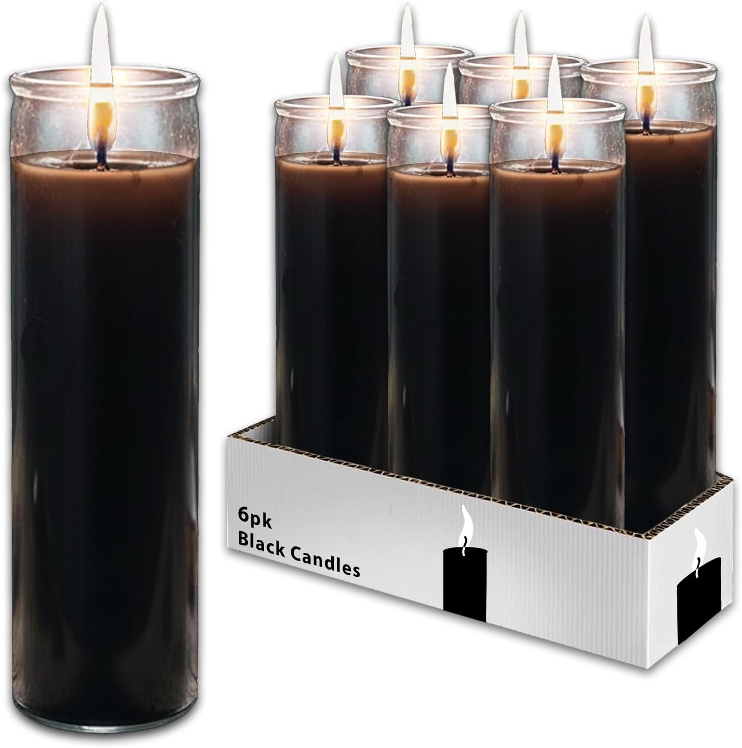 Black Prayer Glass Candle Set – 6 Pack Slightly Scented Black Prayer Candles for Vigils, Prayers, Cemetery, Blessing Ceremonies Plus More | Bulk 8″ Candle Kit