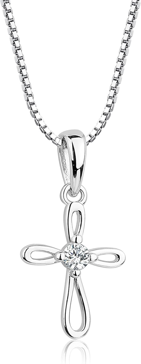 Cherished Moments Girl’s 925 Sterling Silver First Communion Infinity Cross Pendant Necklace with CZ