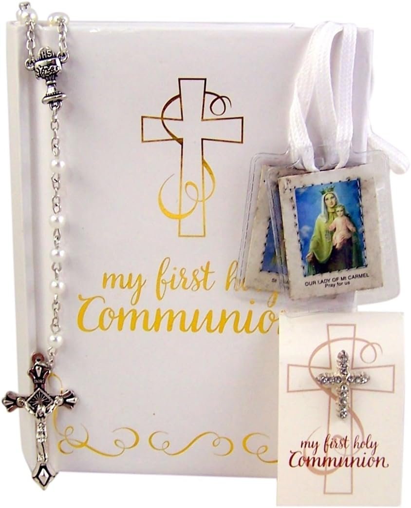 Creative Brands Faithworks-Abundant Grace First Communion Gift Set, 5-Piece, Girl, White,gold