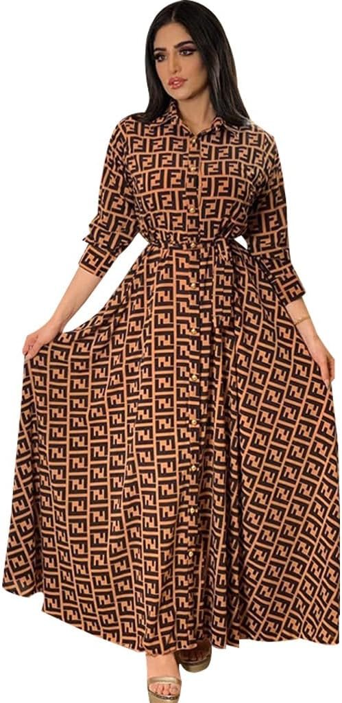 Women’s Knee Length Long Sleeve Modest Dress 2026 Turndown Collar Puff Sleeve Solid Color Casual Spring Dresses