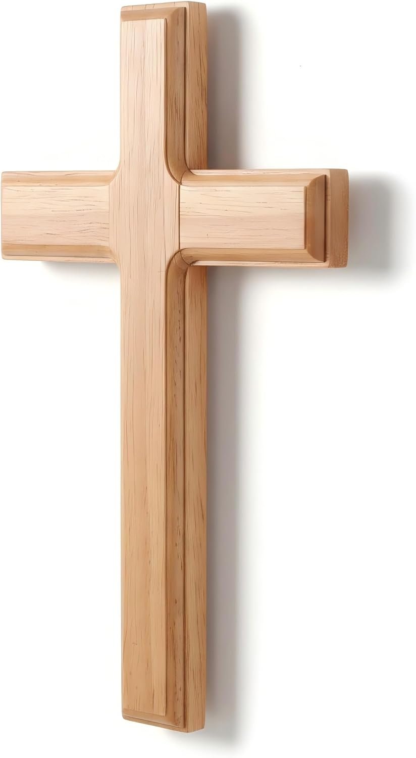BESPORTBLE Handcrafted Wooden Wall Cross – 10 Inch Rustic Christian Home Decor, Solid Wood Religious Hanging Art for Living Room, Catholic Prayer Gift for Baptism and Housewarming (Brown)