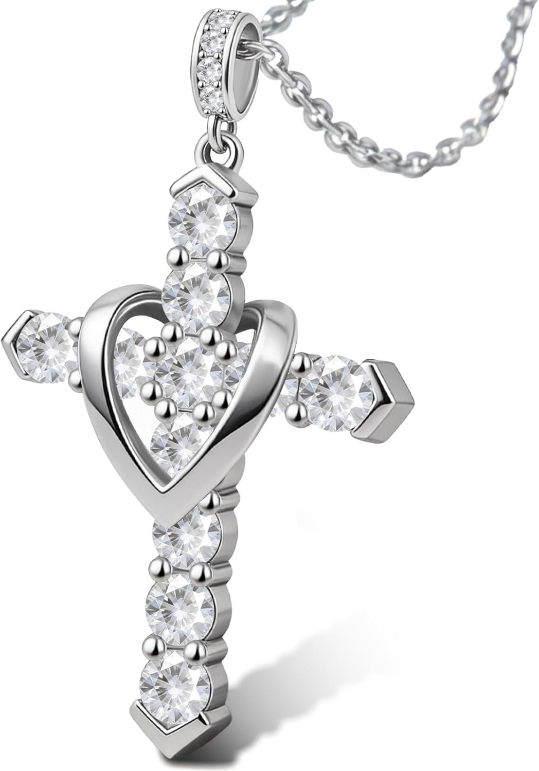 Cross Necklace for Women, Heart Cross Necklace for Women, 18K Gold Plated, Gold Necklace for Women, Dainty Cubic Zirconia Pendant, Hypoallergenic Jewelry for Women, Christian Religious Gifts
