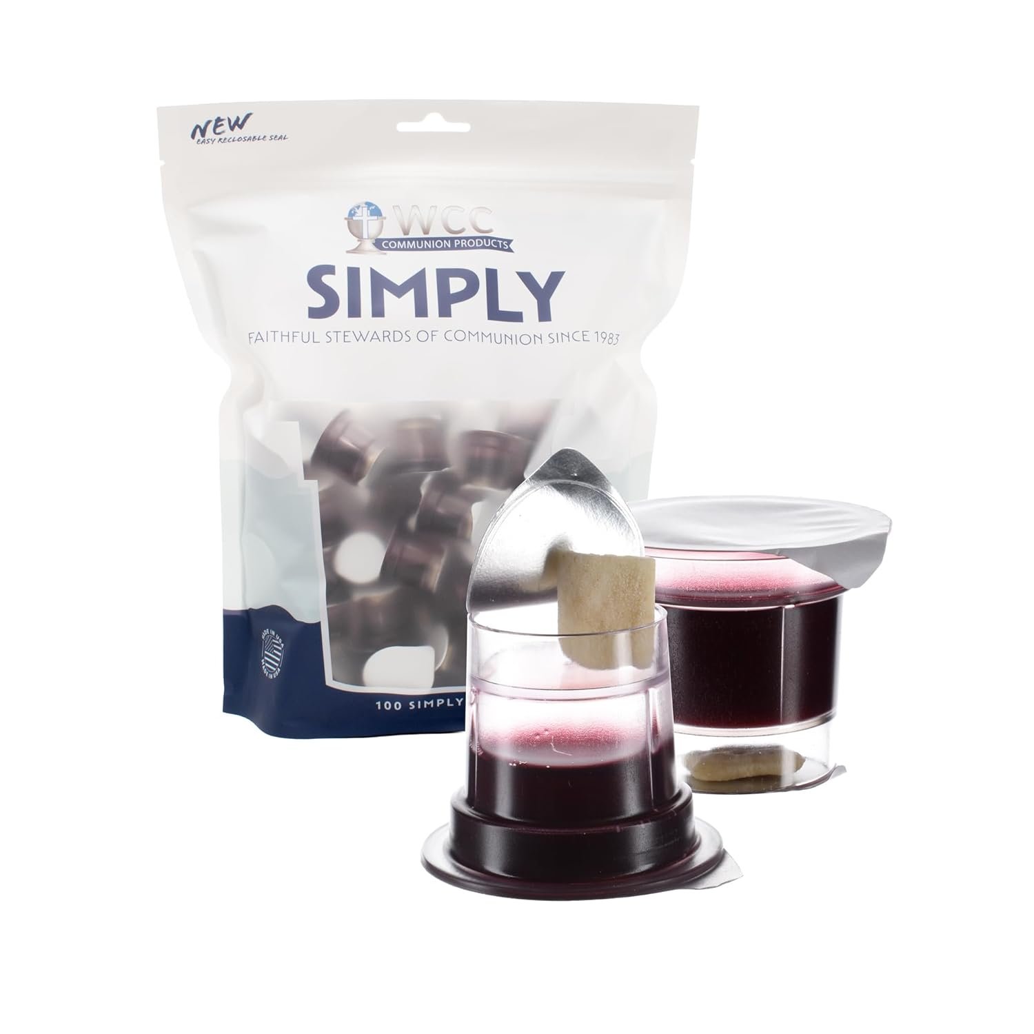 Simply Communion Bagged Prefilled Communion Cups 100 Count | Concord Grape Juice & Unleavened Bread | Quiet Seal, Tray Compatible, Ready-to-Serve