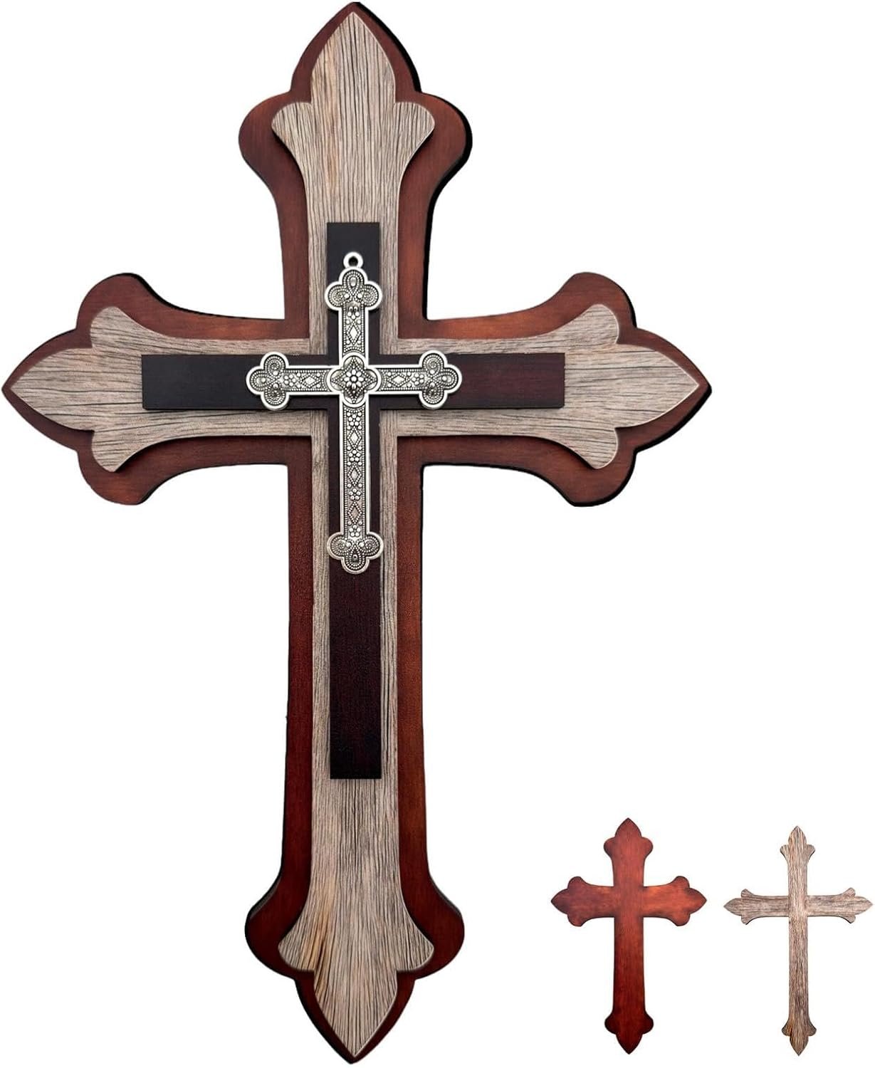 Goodangie00 Rustic Wooden Christians Cross Wall Decor, 11 Inch 3D Classic Multi Layered Religious Crucifix Hanging Decoration for Home Living Room Farmhouse Church Prayer Corner Blessed Gift