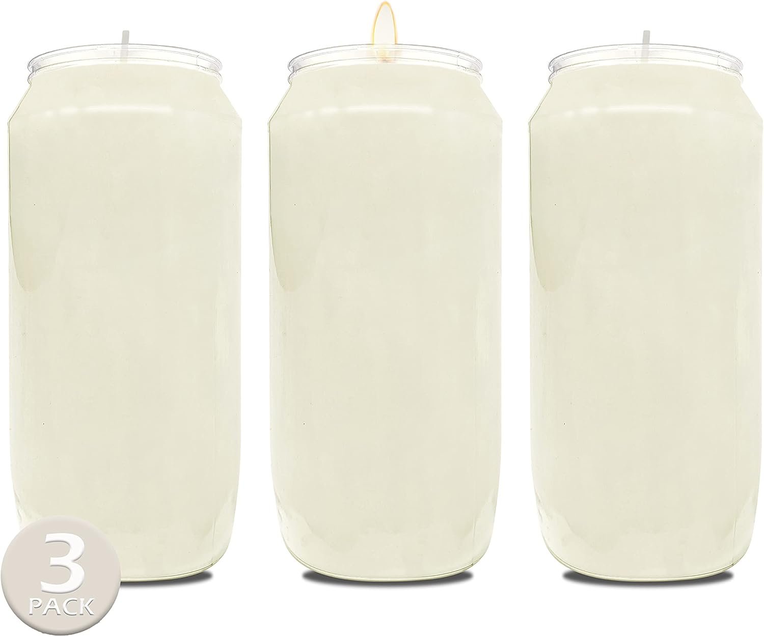 Hyoola 7 Day White Prayer Candles, 3 Pack – 6″ Tall Pillar Candles for Religious, Memorial, Party Decor, Vigil and Emergency Use – Vegetable Oil Wax in Plastic Jar Container
