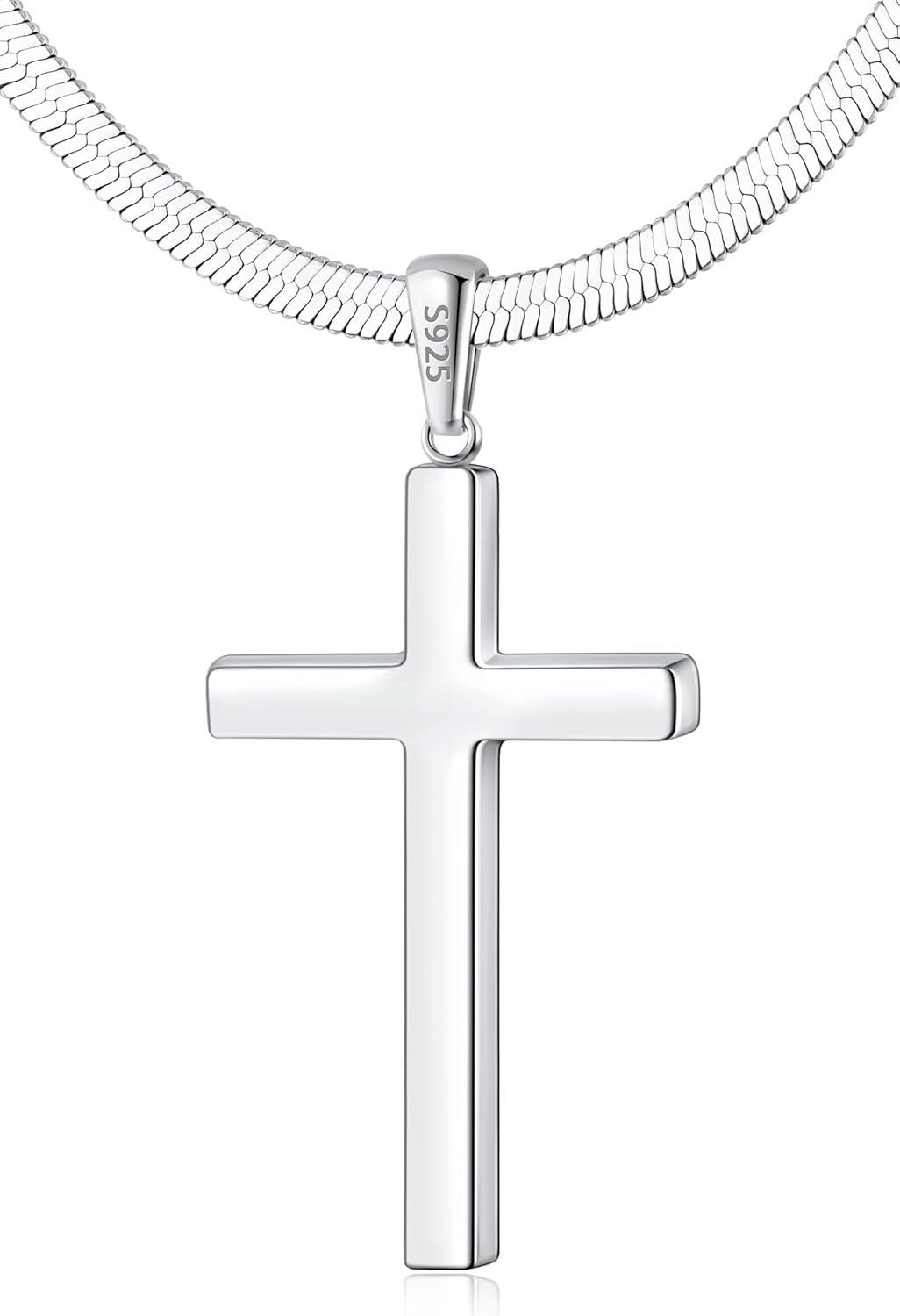925 Sterling Silver Cross Necklace for Women, Womens Sterling Silver Cross Pendant Necklace with 4mm Snake Chain, Womens Cross Necklaces Sturdy Shiny Non Tarnish 16-26 Inches
