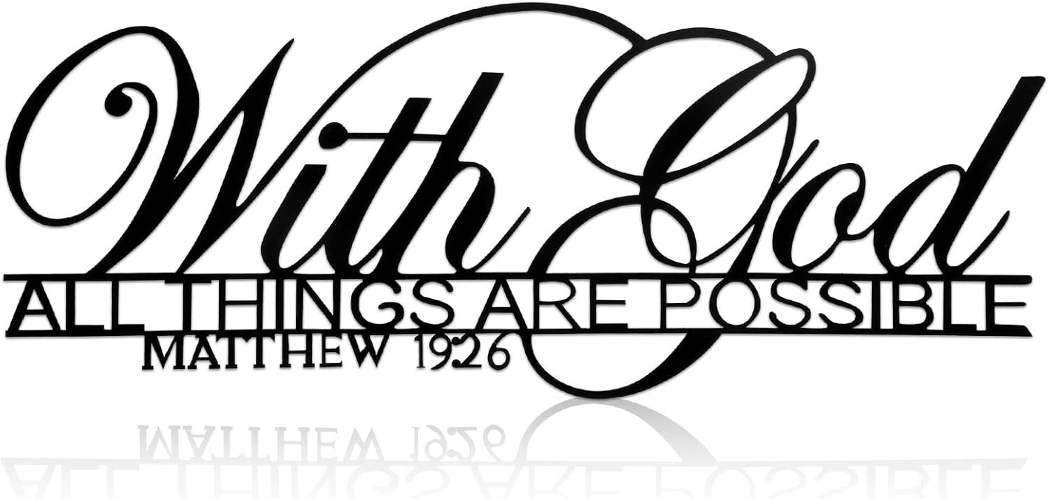 Hotop with God All Things Are Possible Metal Sign Scripture Wall Art Bible Verses Wall Decor Black Christian Inspirational Word Hanging Decor for Living Room Home Office Church, 15.3 x 5.9 Inch
