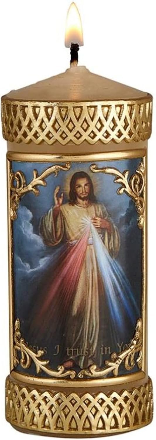 Needzo Hand Crafted Divine Mercy Catholic Prayer Candle, Unscented Decorative Candles for Devotional, Religious Gifts for Christian Families, 4.75 Inches