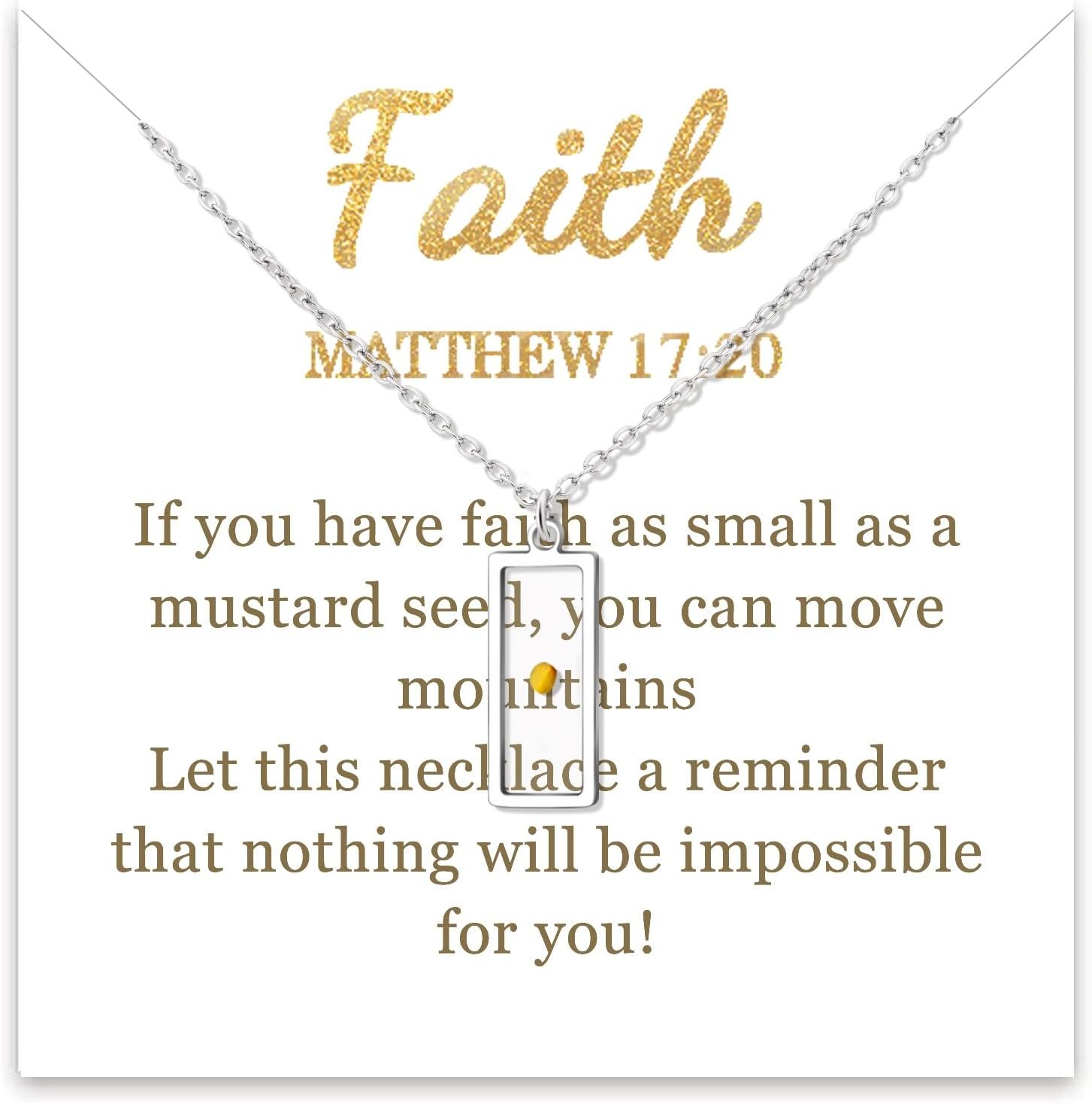Mustard Seed Necklace, Christian Easter Basket Stuffers Gifts for Her Women, Inspirational Jesus Religious Faith of a Mustard Seed Mountain Necklace Birthday Jewelry Gifts for Friends Mom Grandma Sister Daughter
