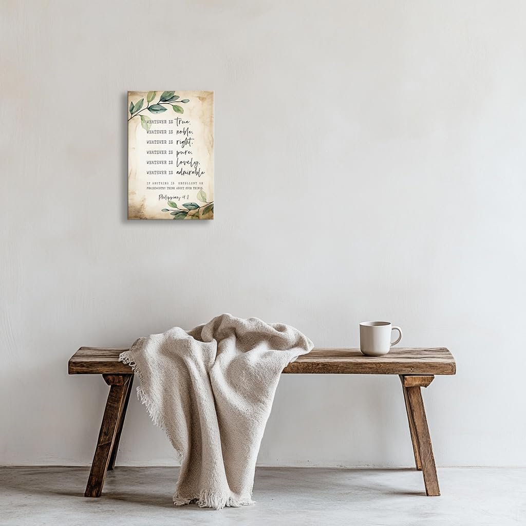 Lnzinro Philippians 4 8 Whatever is True Sign Bible Verse Wall Art Prints Modern Vintage Framed Scripture Wall Decor Christian Poster 08×12 inches
