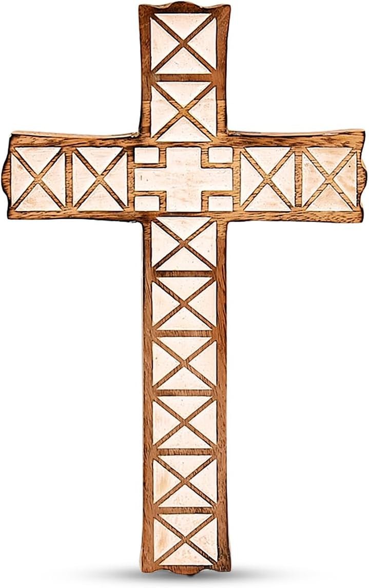 Kimona Cross Mango Wood Wall Hanging Art Décor Table With Blessed For Church Home Room Decoration For Christmas (10″ X 6″ X 0.75″)