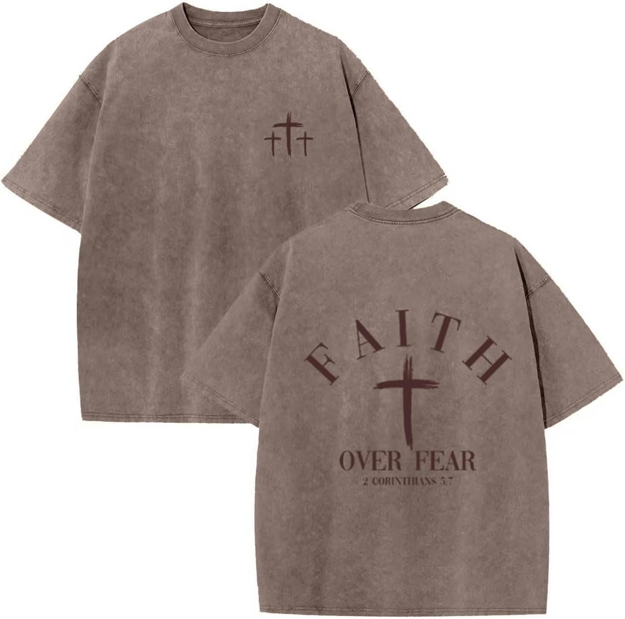 Christian Faith Over Fear Shirt for Men Cross God Oversized T-Shirt Inspirational Jesus Religious Short Sleeve Tops