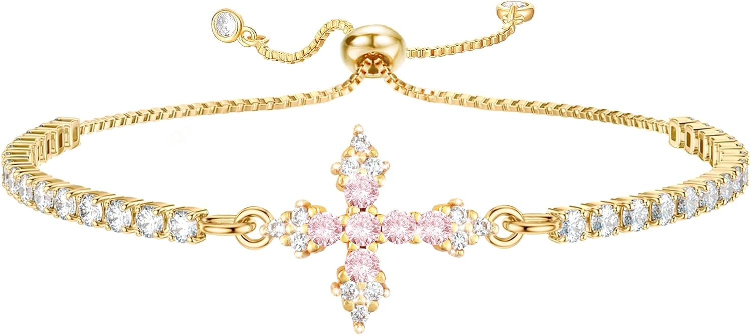 VIBILIA Bracelets for Women, Cross Bracelets for Women Trendy, Dainty Tennis Bracelet, Catholic Gift for Mom Daughter Wife Sister Friend, Communion Gift on Birthday Valentine’s Day Easter Mother’s Day