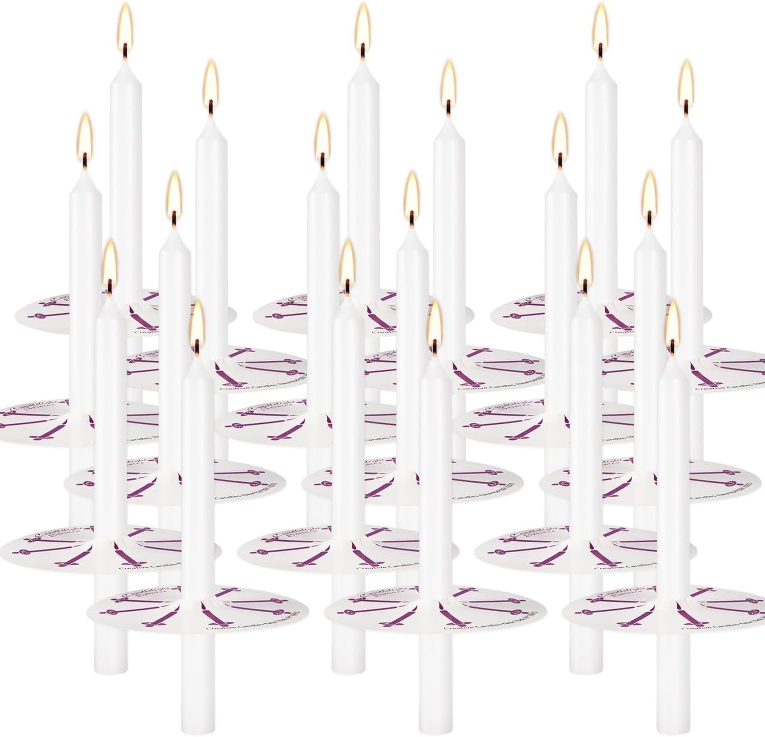 100 pcs Church Candles with Drip Protectors for Devotional Candlelight Vigil Service, Unscented White 5″ H X 1/2″ D, No Smoke, Shabbat, Praye