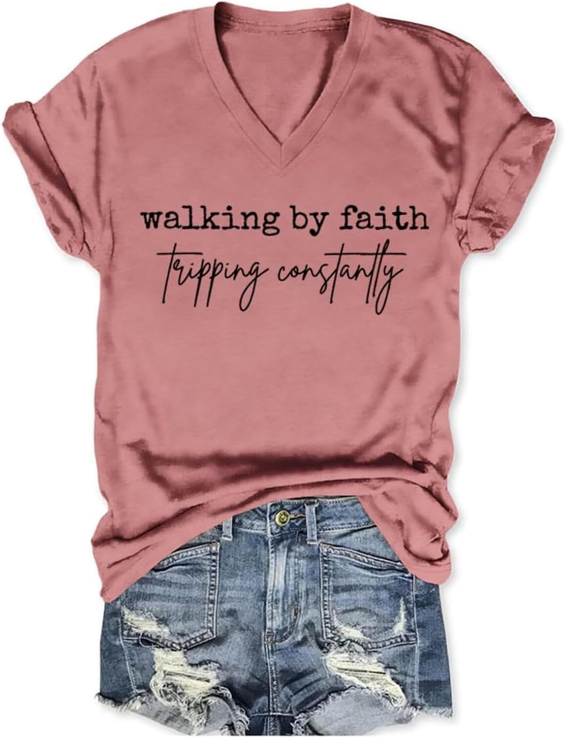 Christian Shirts for Women Faith Inspirational Tee Walking by Faith Tripping T Shirt Religious T-Shirt Short Sleeve