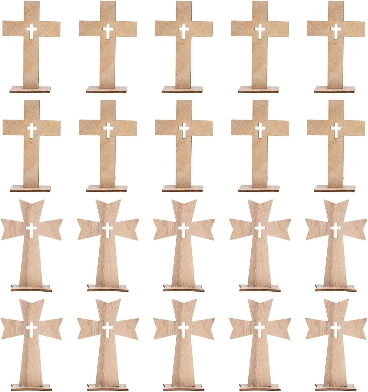 Angoily Wooden Cross Ornament with Stand 4.33X2.95 Inch Decorative Wooden Cross for Home and Office Decor Table Centerpieces and Craft Projects