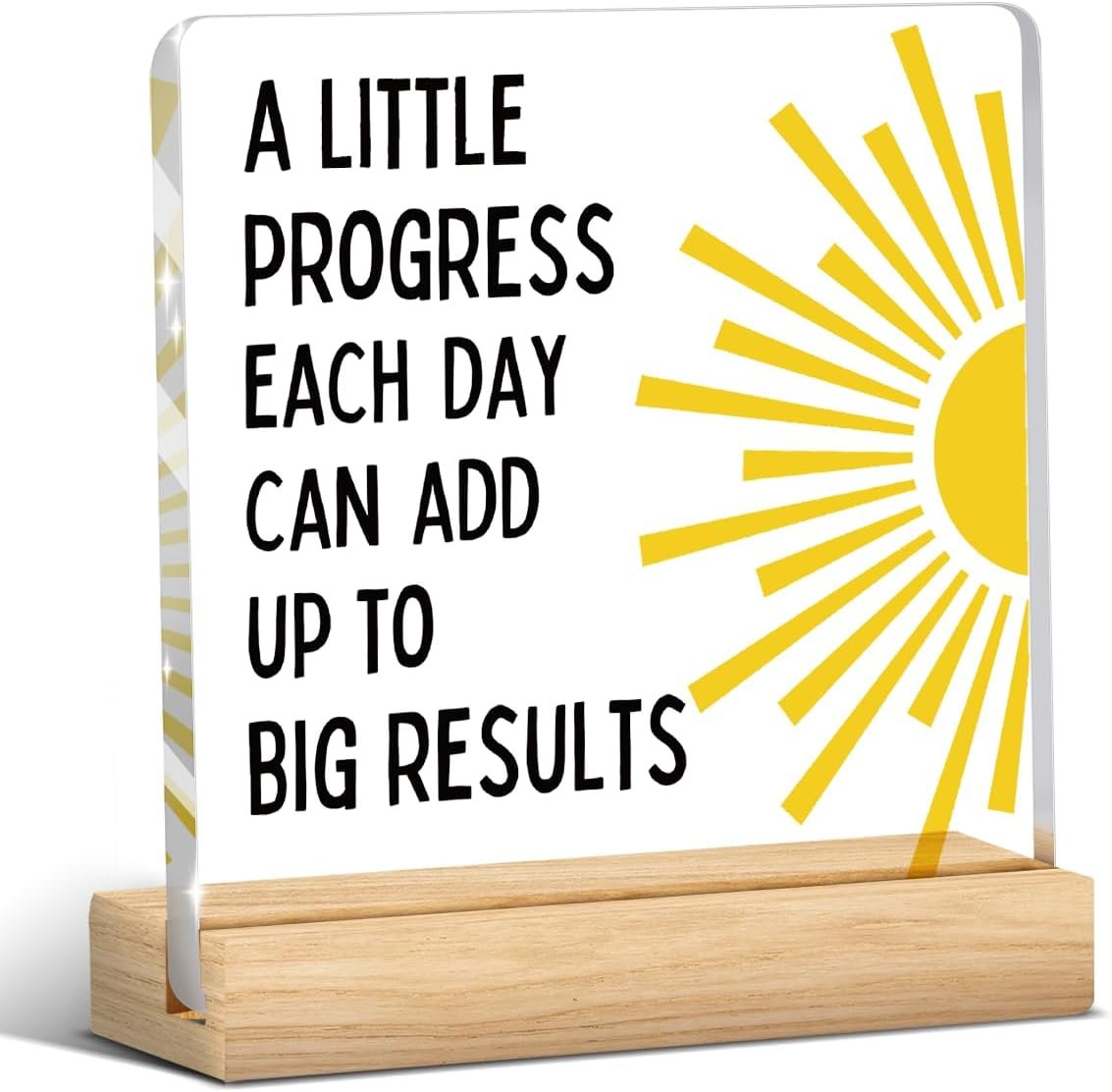 Mental Health Decoration, Therapy Office Acrylic Decor, School Counselor Office Gifts, Acrylic Sign with Wooden Stand for Counseling Therapist Offices Desk Decor – A Little Progress Each Day