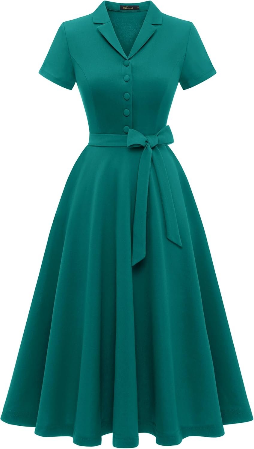 Wedtrend Women’s Vintage Tea Dress, Short Sleeve Cocktail Party Dress Work Church Casual Dress