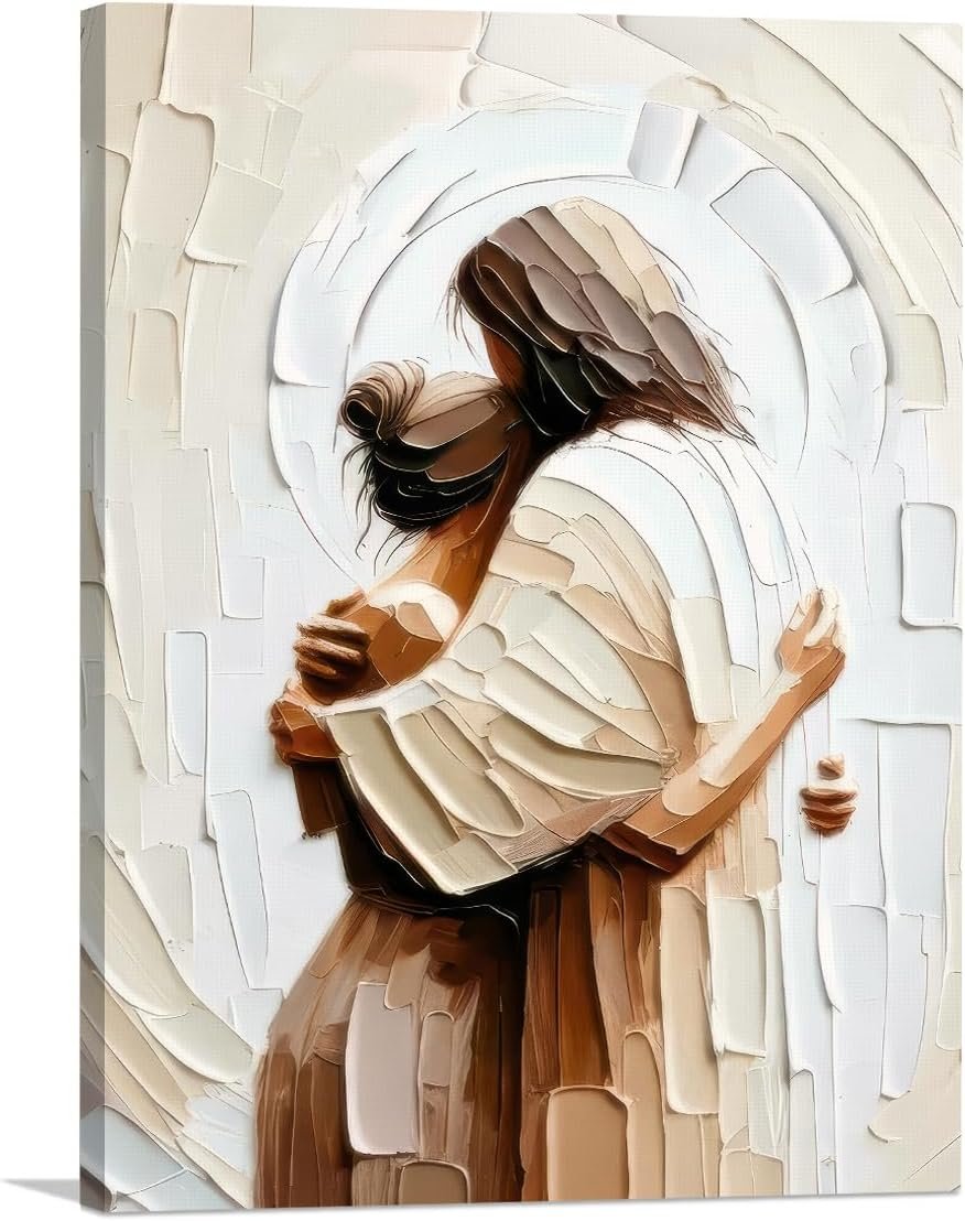 Palette Dreams Jesus Embracing Woman Canvas Wall Art, Woman Lying Safely In The Arms Of Jesus Wall Decor, Christian Wall Art Home Decor for Bedroom Church Prayer Room 12 x 16 Inch