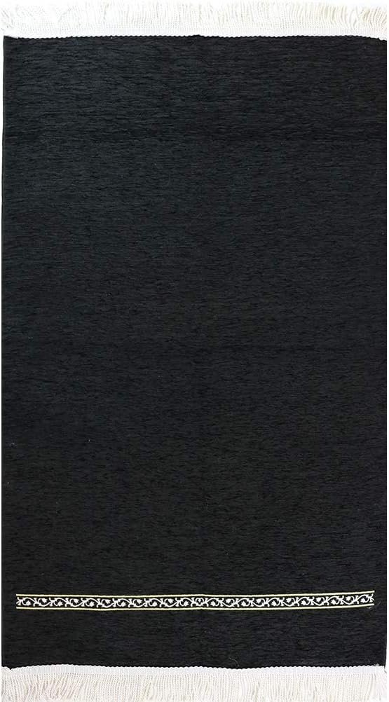 Modefa Turkish Islamic Prayer Rug – Chenille Praying Mat Sajada for Men and Women – Traditional Muslim Praying Carpet Janamaz – Ramadan or Eid Gift – Luxury Woven Meccan (Black Simple)