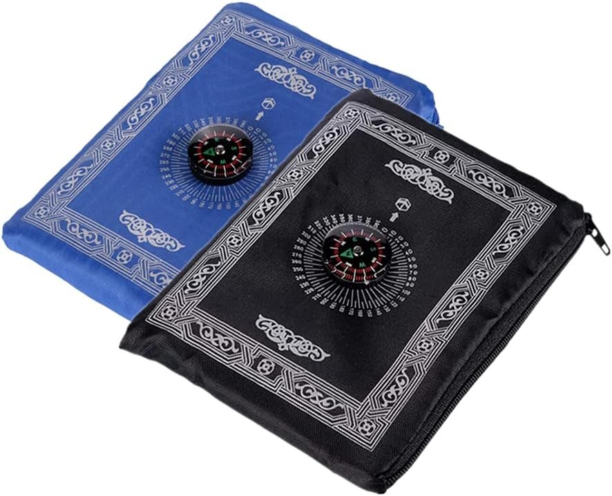 Anlising 2 Pieces Portable Travel Prayer Mat with Compass, Waterproof Polyester Prayer Rug, Muslim Travel Prayer Mat, for Ramadan Gifts (60cm×100cm)