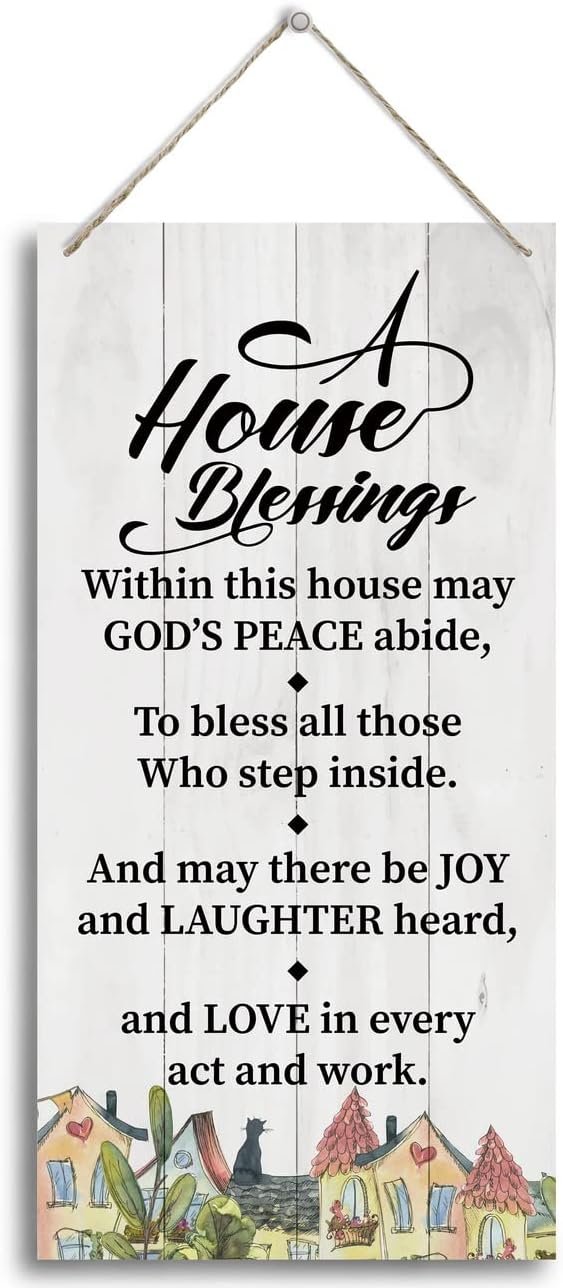 A House Blessing Inspirational Wooden Decor Sign, Hanging Family Sign, Hanging Printed Wooden Plaque Decor, Rustic Family Signs for Home Decor, Housewarming Gift, Christian Gift 12x 6inch