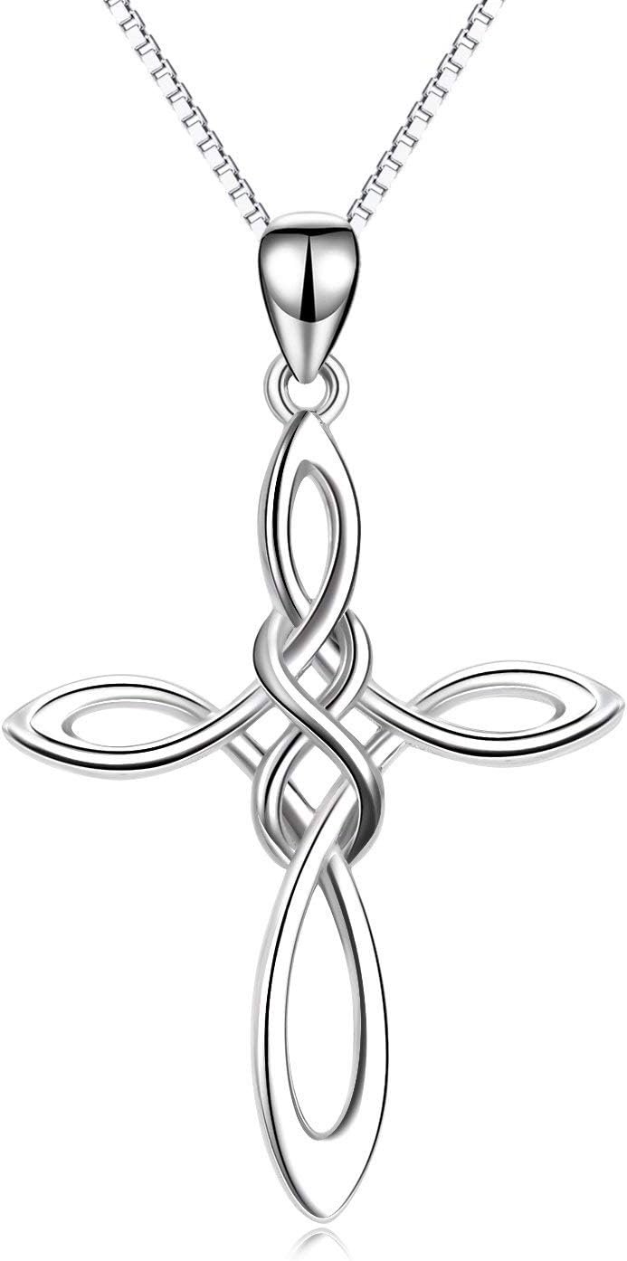 LUHE Celtic Knot Cross Necklace Sterling Silver Birthstone Polished Religious Infinity Celtics Jewelry Gifts for Women