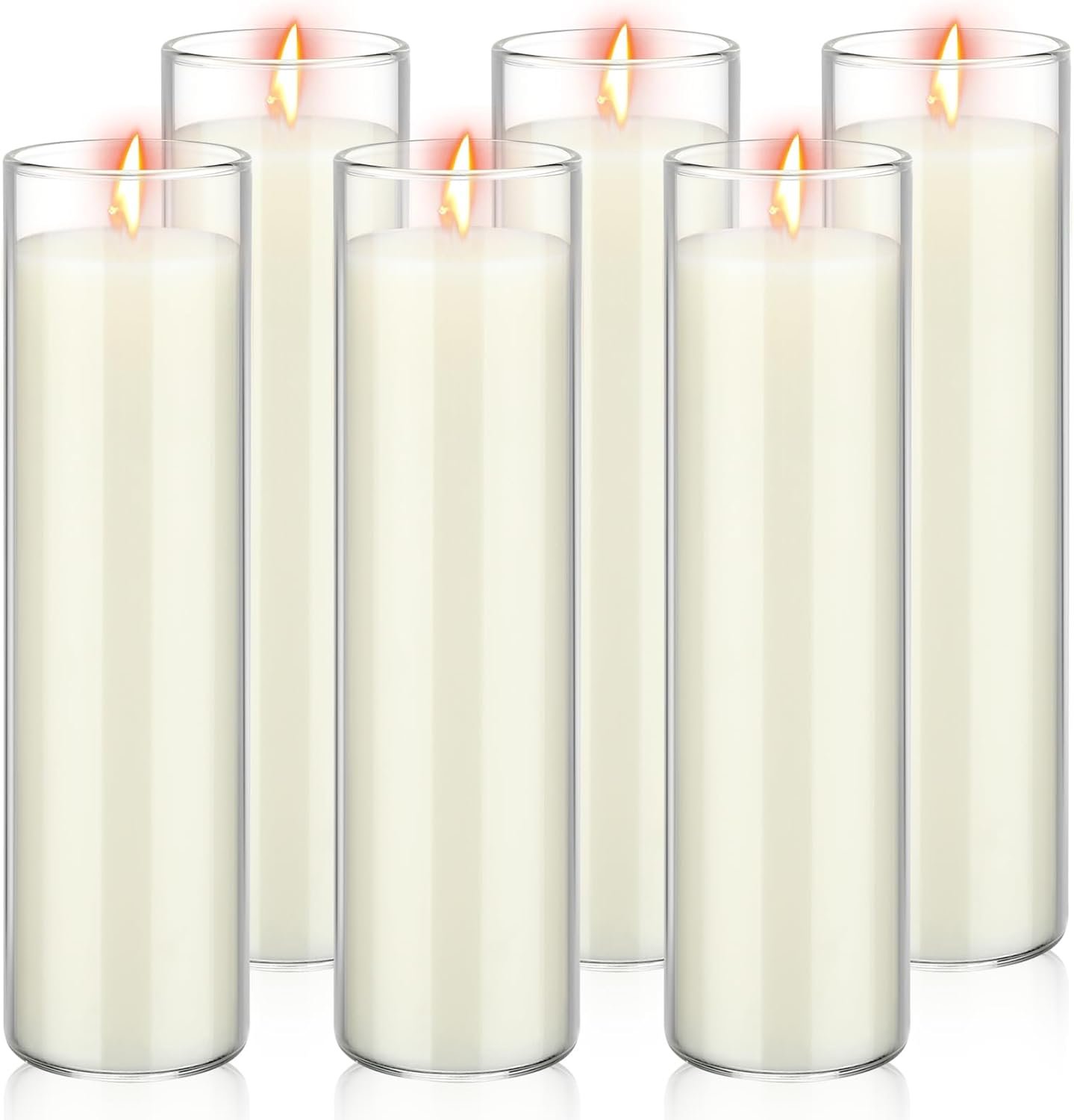 6 Pcs White Devotional Candles in Glass 2 x 8 Inches Catholic Soy Wax Votive Prayer Long Burning Religious Candles for Wedding Sanctuary Vigils Blessing Church Meditation