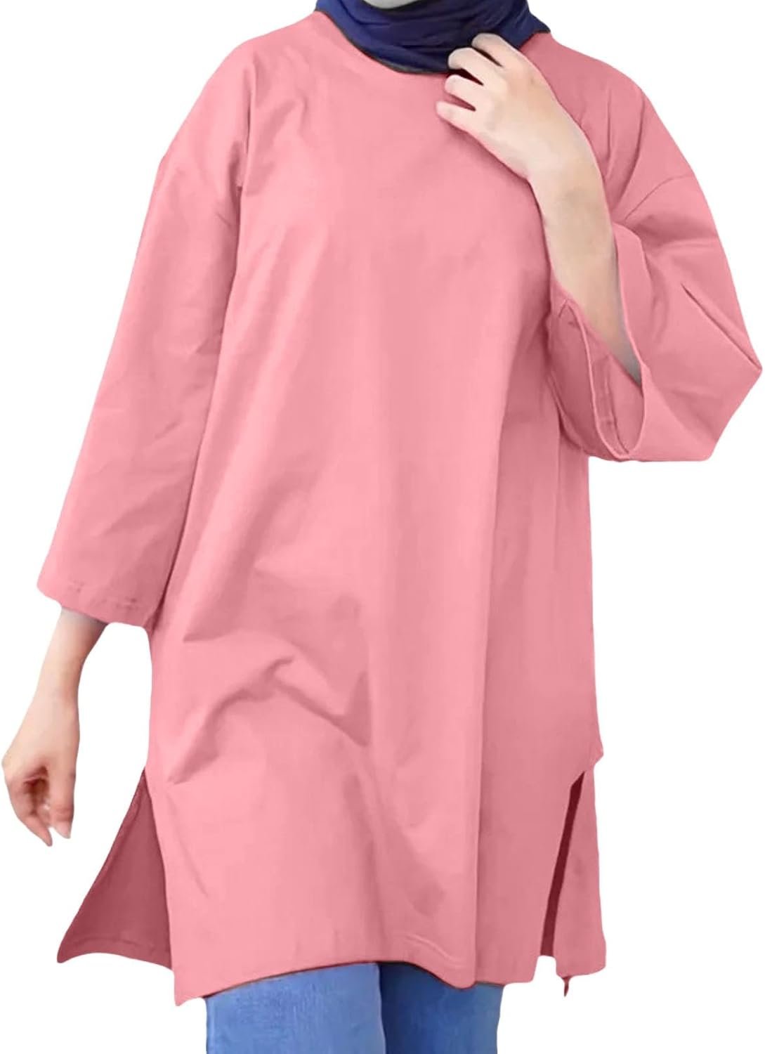 Womens Muslim Islamic Long Shirts Oversized Tunic Tops Arabian Afghan Dubai Modest Madrassa Button Down Blouses