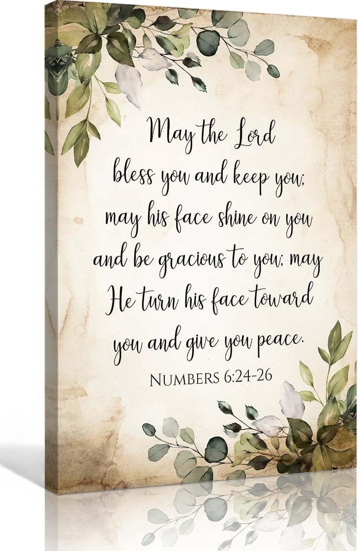 Numbers 6 24-26 Wall Art Bible Verses Wall Decor Retro Framed Quotes May The Lord Bless You And Keep You Christian Wall Art Pictures 08×12 inches