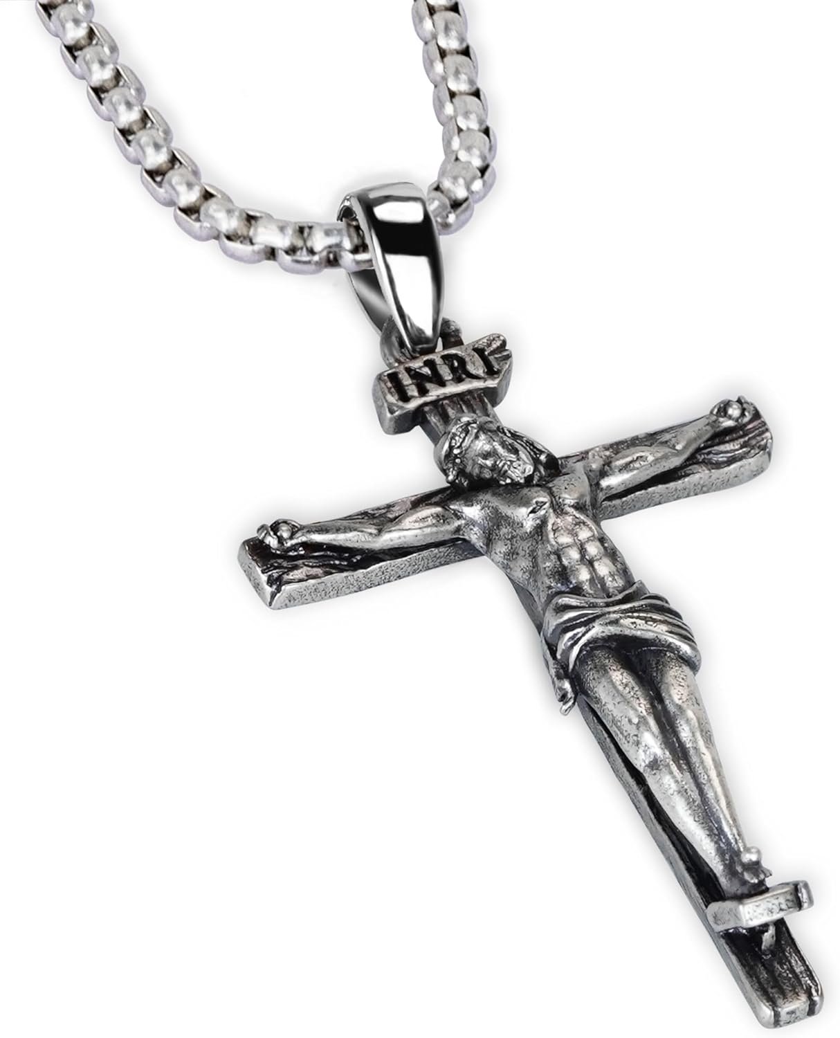 925 Sterling Silver Crucifix Necklace, Jesus Cross Necklace for Men women, Christian Jewelry for Men Women, Protection Amulet Pendant