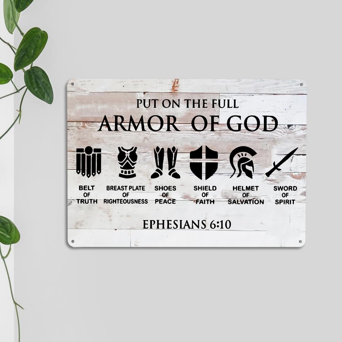Religious Christian Gifts for Women Christians Friends Funny Bible Verse Metal Tin Sign Rustic Home Decor for Farmhouse Farm Put The Full Armor of God Wall Art Signs 7 x 10.5 Inch