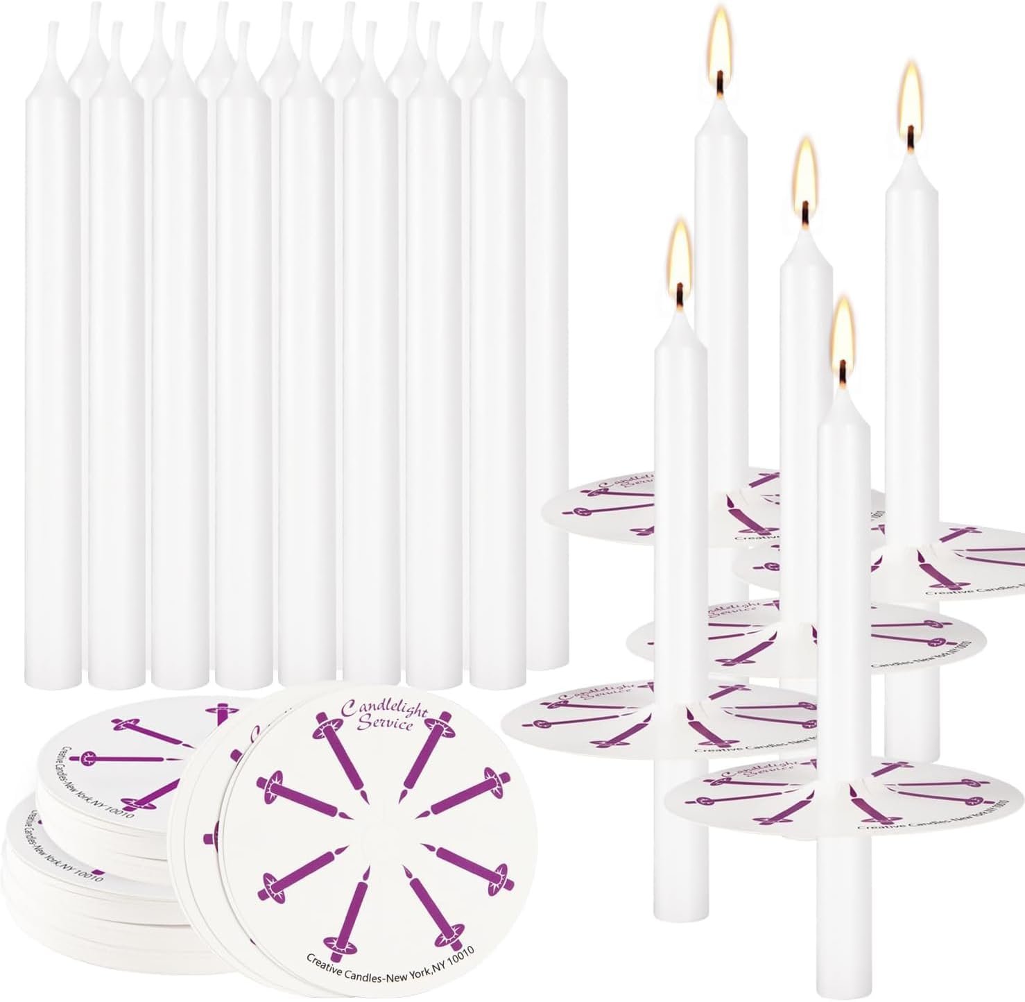 YOROXRG 200 pcs Church Candles with Drip Protectors for Devotional Candlelight Vigil Service, Unscented White 5″ H X 1/2″ D, No Smoke, Shabbat, Praye
