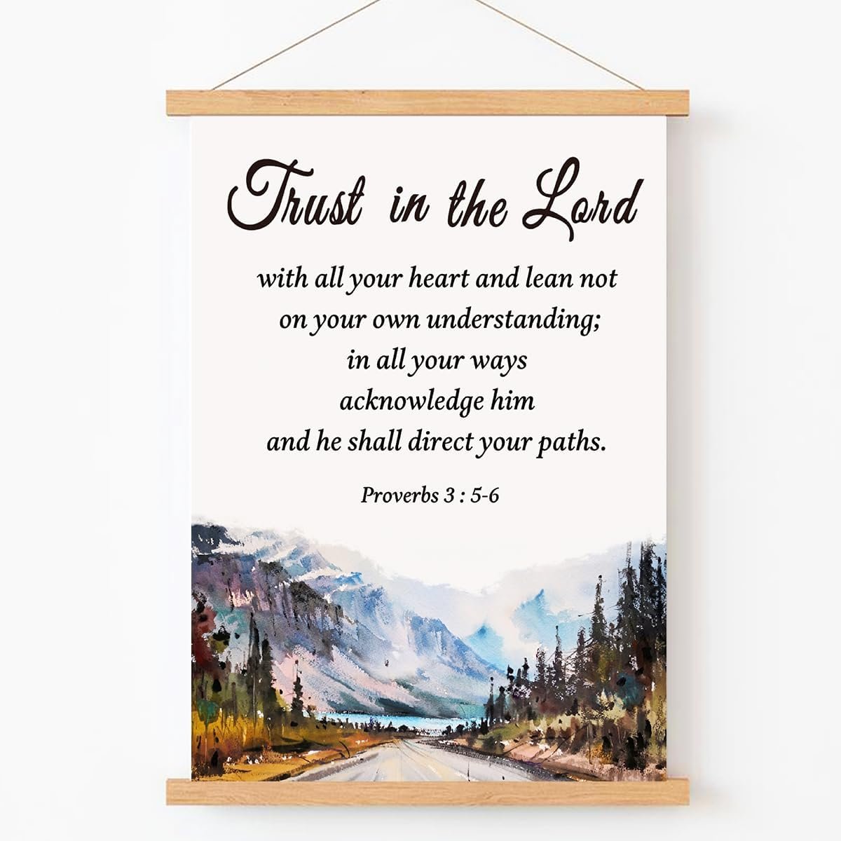 Qswo Proverbs 3:5-6 Trust in the Lord Wall Decor,Bible Verse Poster Hanger Frame Wall Art,Scripture Hanging Canvas Wall Decor for Christian Home Office Church