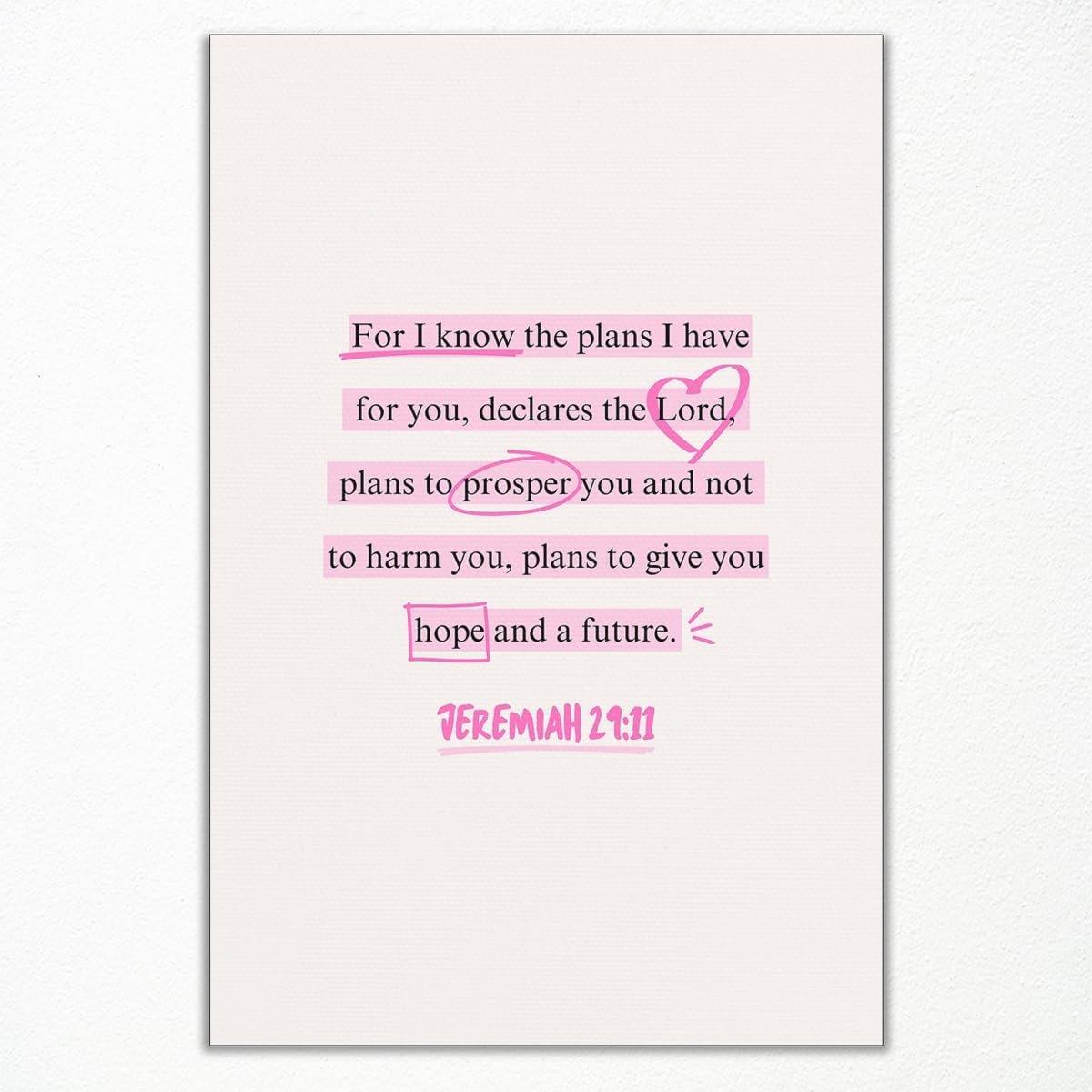 xbsifyiooa Jeremiah 29 11 Canvas Wall Art, Religious Christian Art Print Poster, Pink Jesus Christ Bible Verse Wall Art, Preppy Biblical Scripture Quote Print Gift for Christian 8x12in Unframed