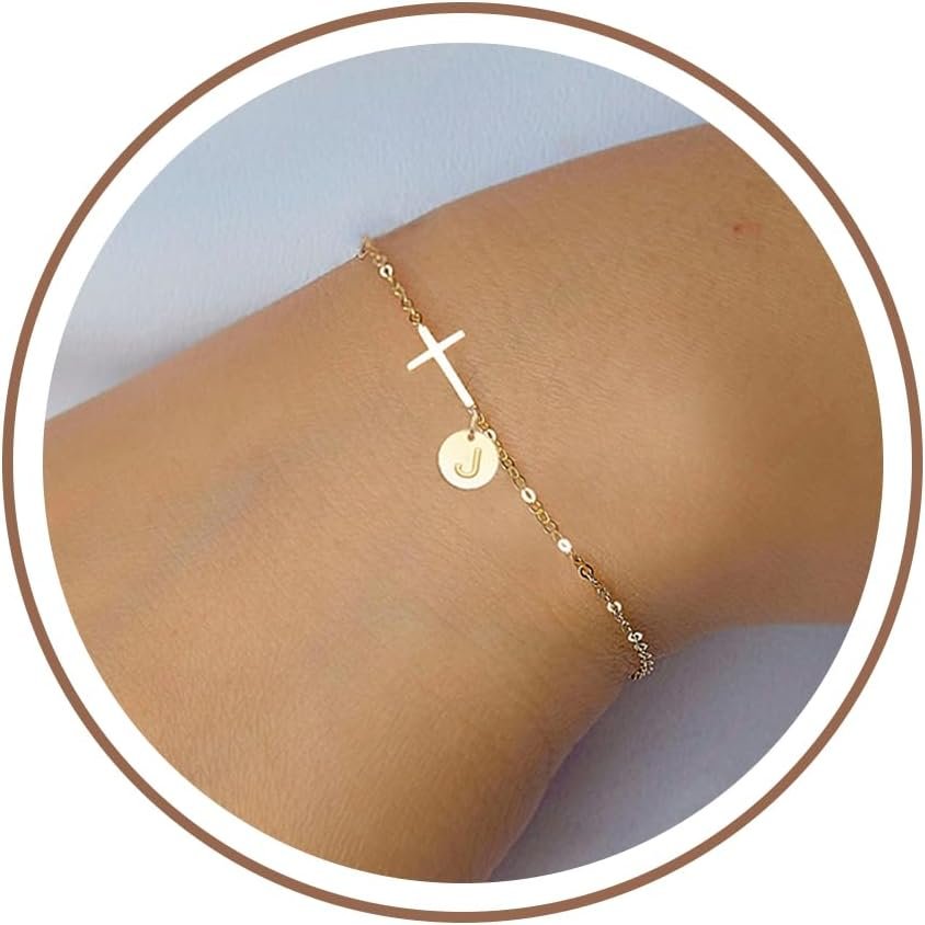 Mothers Day Gifts, Cross Bracelet for Women Christian Gifts for Women Graduation Gifts 2026 Dainty Gold Initial Bracelet Religious Baptism Confirmation Communion Faith Jewelry for Daughter Mom Bithday Gift for Girlfriend Stocking Stuffers