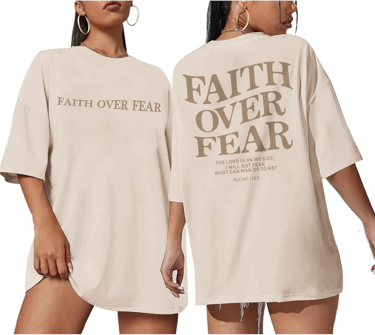 Sulayesh Faith Over Fear Christian Shirts for Women Oversized Jesus God Religious Bible Verse Tees Inspirational Tshirts Tops