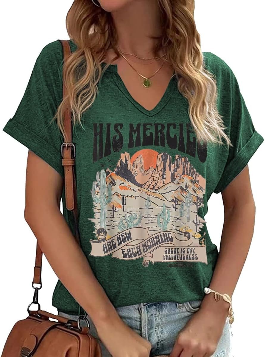 Earlymemb Womens Vintage Flowers V Neck Shirt Boho Floral Wildflowers Graphic Tee Casual Cottagecore Short Sleeve T Shirt