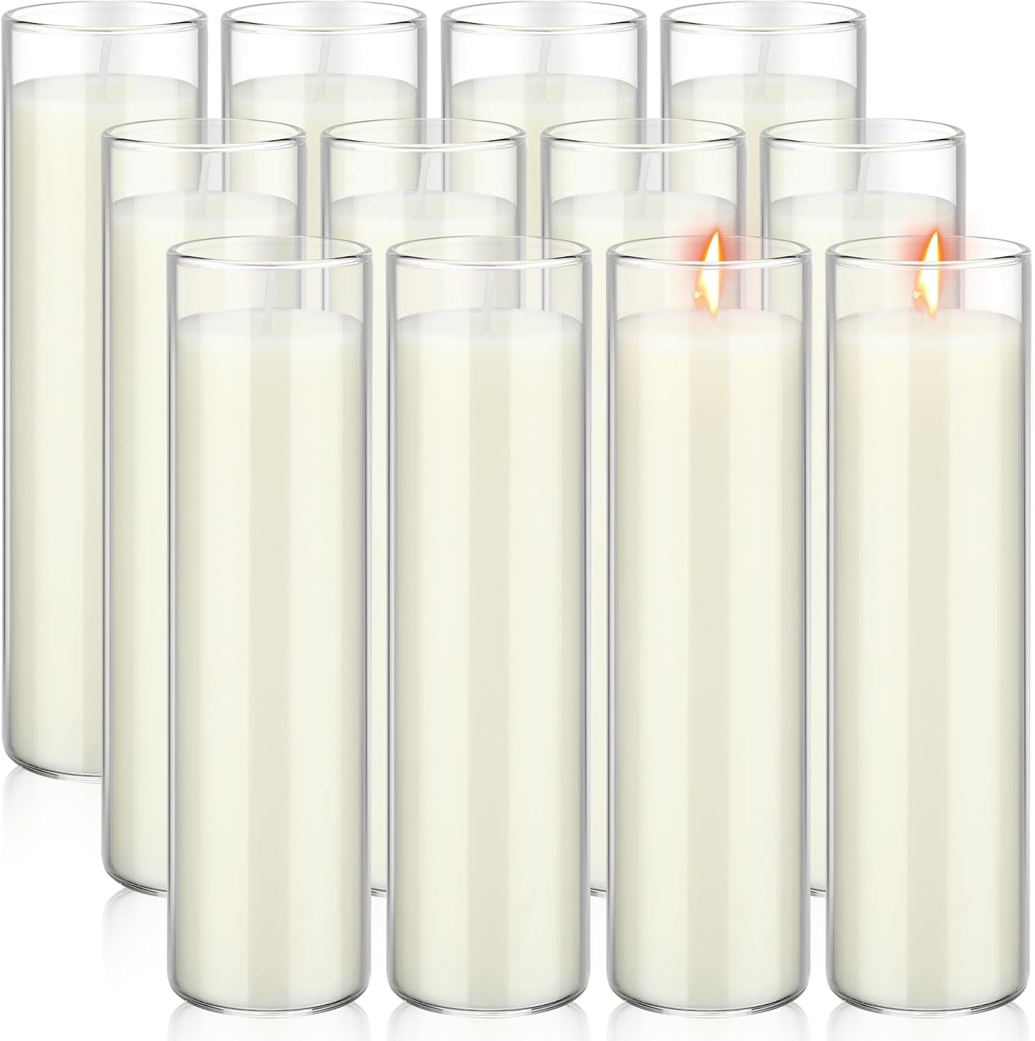 12 Pcs White Devotional Candles in Glass 2 x 8 Inches Catholic Soy Wax Votive Prayer Long Burning Religious Candles for Wedding Sanctuary Vigils Blessing Church Meditation