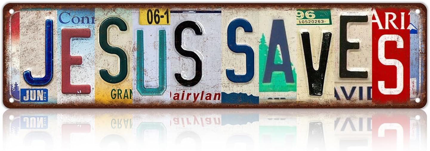 Vintage Jesus Saves Wall Decor Street Signs Christmas Metal Tin Signs 16 x 4 Inches