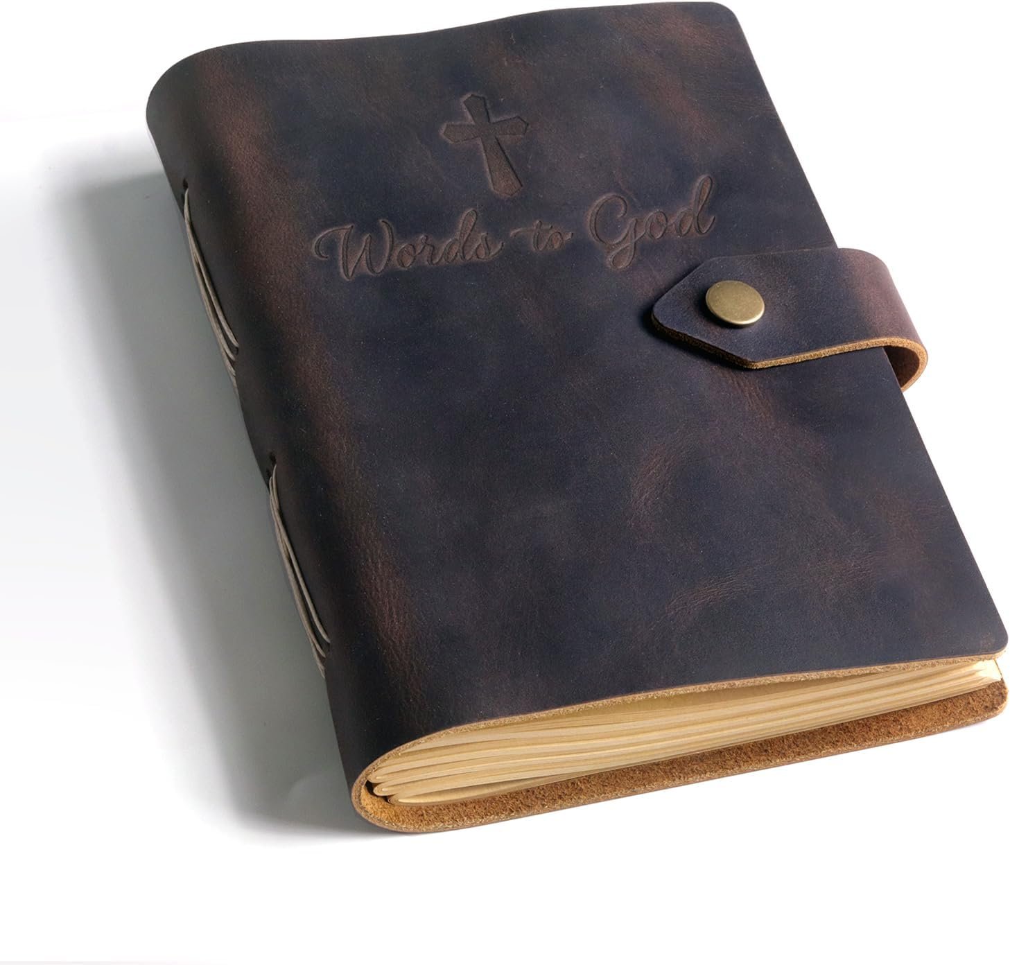 Genuine Leather Prayer Journal for Men – Handcrafted Crazy Horse Leather Notebook with Lined Kraft Paper – Rustic Bible Journal – Christian Gifts for Men