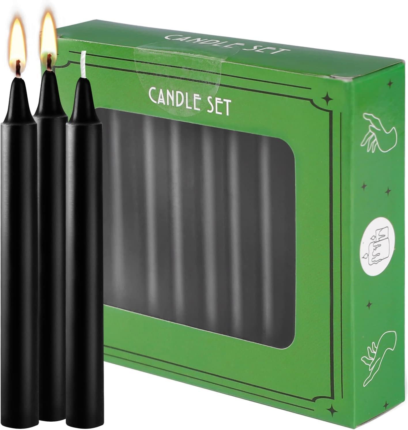 Set of 20 Black Spell & Chime – Premium Mini Taper Candles for Rituals, Prayer, Birthdays, Meditation, Altar – 4 Inch Tall, Unscented. (Black, 20)