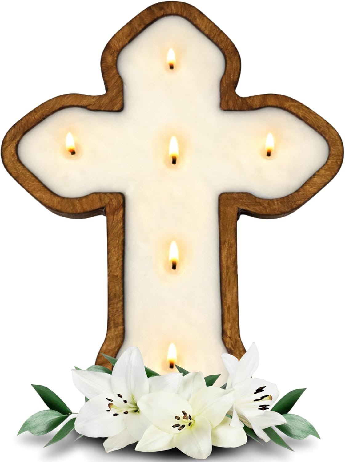 Dough Bowl Candle Co. Cross Candle – 14x10x1.5 Spiritual Prayer Candles for Lent, Altar, or Meditation, Christian Religious Decor for Home, 100% Soy Wax Catholic Gift, Floral Spring Religious Gifts