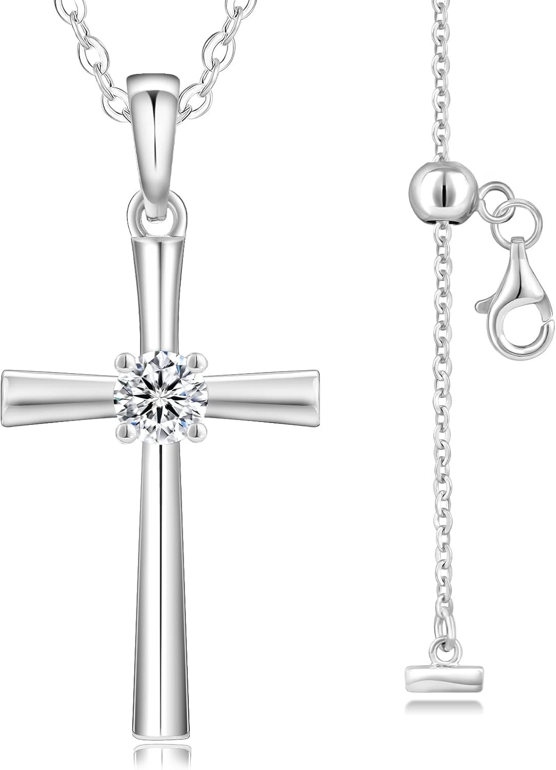 KRKC&CO Moissanite Cross Necklace for Women: D Color VVS1 0,09-0,3ct, 925 Vermeil Sterling Silver, Hypoallergenic Petite Pendant, Luxury Gifts for Birthday Anniversary Wedding, Gift Box with Handles
