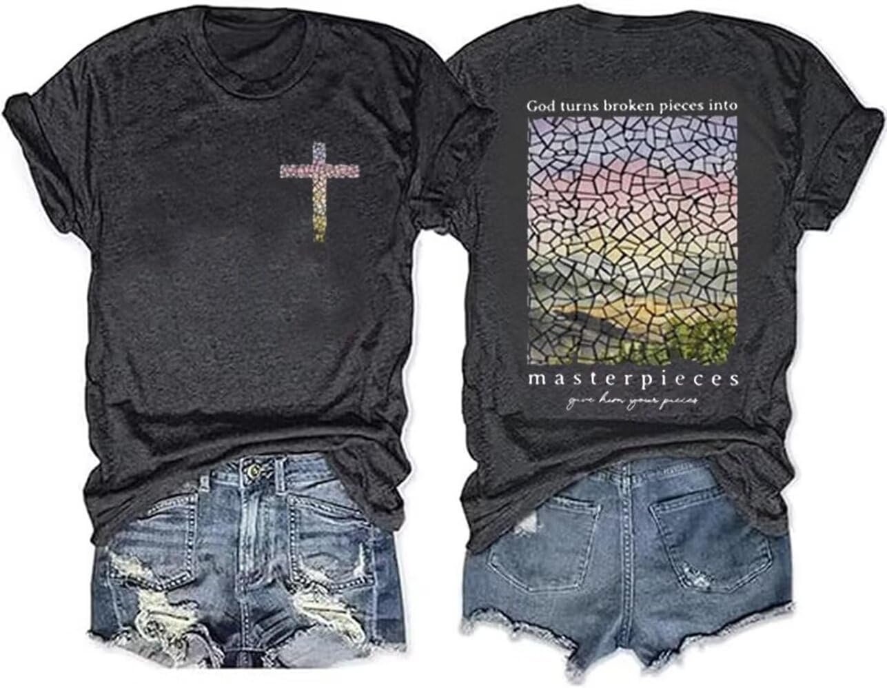 Christian Bible Verse Graphic T Shirts Women Jesus Religious Faith Shirts Crewneck 2 Sided Inspirational Tee Tops