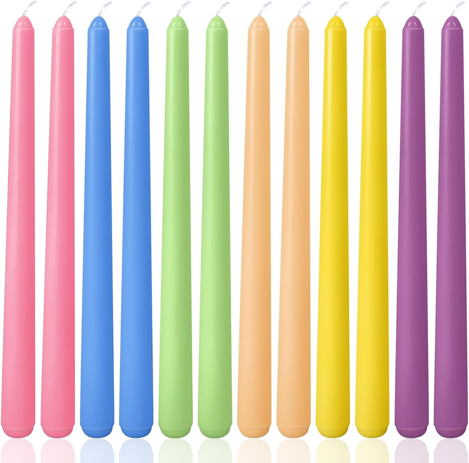 10 Inch Multi-Color Taper Candles for Religious and Spiritual Settings, 12 Pack Unscented Candlesticks in 6 Colors for Holiday, Seasonal Celebration and Home Decoration