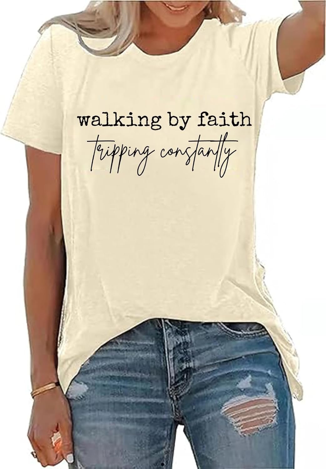 Walking by Faith Tripping Constantly Shirt Women Christian Tee Funny Religious Faith Graphic Short Sleeve Tops