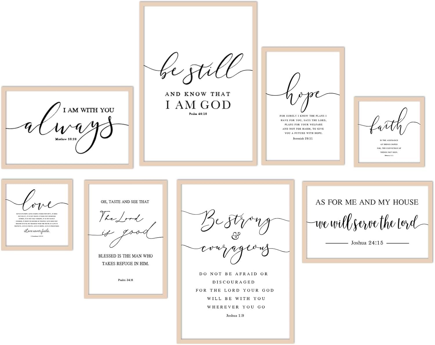 Faccito 8 Set Christian Wall Art Bible Verse Scripture Room Decor Large Wooden Framed Farmhouse Prayer Home Decor Neutral Minimalist Christian Wall Art for Home Office Living Room Bedroom Church